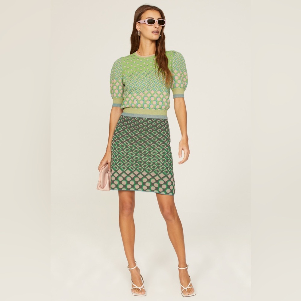 Diane Von Furstenberg Green and Pink Skirt